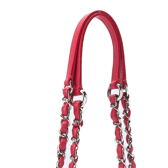 Chanel Matelasse Coco Mark Push Lock Chain Shoulder Bag Red Caviar Leather